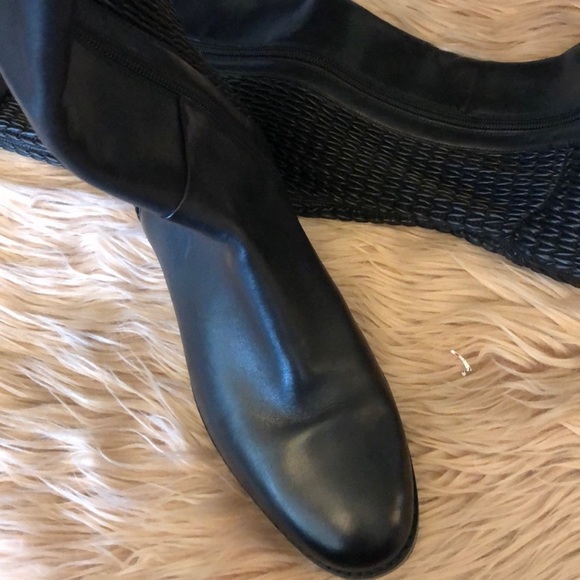 NWT COLE HAAN Women’s Tall Black Leather Stretch Business Casual Preppy Boots 5 - Picture 6 of 13